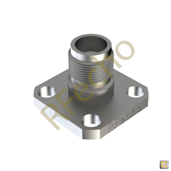 2.92mm 40 GHz, 0.009″ Accept Pin Diameter, 4 Hole .500″ Square Mounting Flange Female Connector