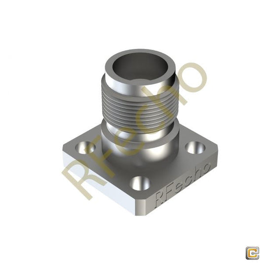 2.92mm 40 GHz, 0.009″ Accept Pin Diameter, 4 Hole .375″ Square Mounting Flange Female Connector