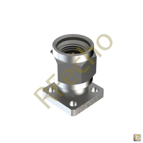 2.92mm 40 GHz, 0.009″ Accept Pin Diameter, 4 Hole .375″ Square Mounting Flange Male Connector