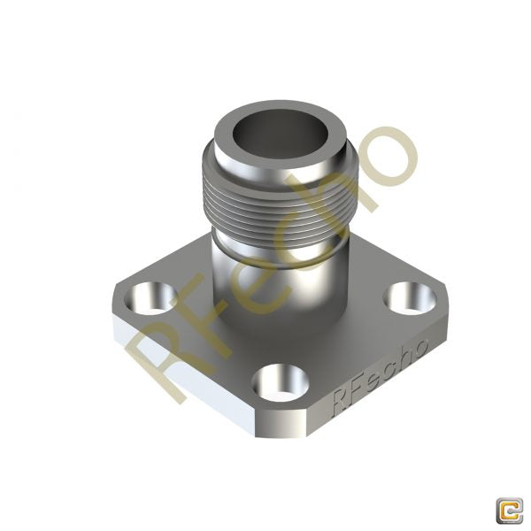 2.40mm 50 GHz, 0.02″ Accept Pin Diameter, 4 Hole .500″ Square Mounting Flange Female Connector