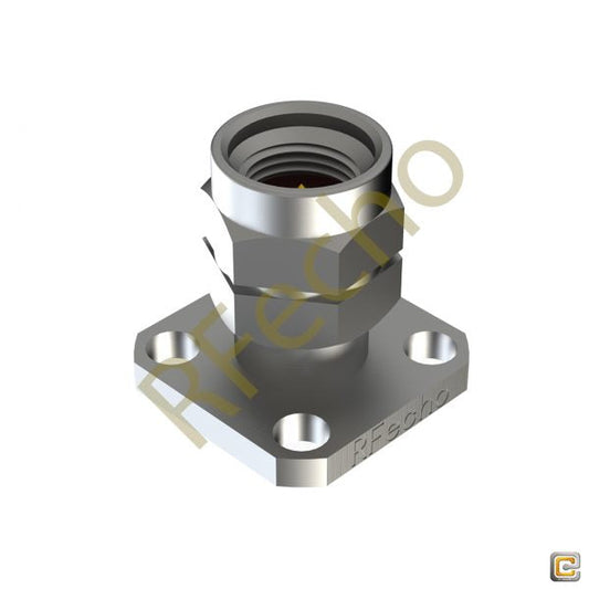 2.40mm 50 GHz, 0.009″ Accept Pin Diameter, 4 Hole .500″ Square Mounting Flange Male Connector